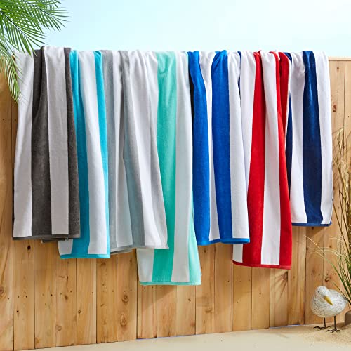 Market & Place 100% Cotton Velour Cabana Stripe Beach Towel Set 30" x 60" - Ultra Soft, Plush, & Highly Absorbent Towels for Pool, Beach, & Swimming. Marina Collection (4-Pack, Charcoal) - Image 2