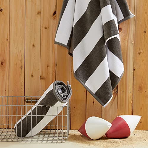 Market & Place 100% Cotton Velour Cabana Stripe Beach Towel Set 30" x 60" - Ultra Soft, Plush, & Highly Absorbent Towels for Pool, Beach, & Swimming. Marina Collection (4-Pack, Charcoal) - Image 4