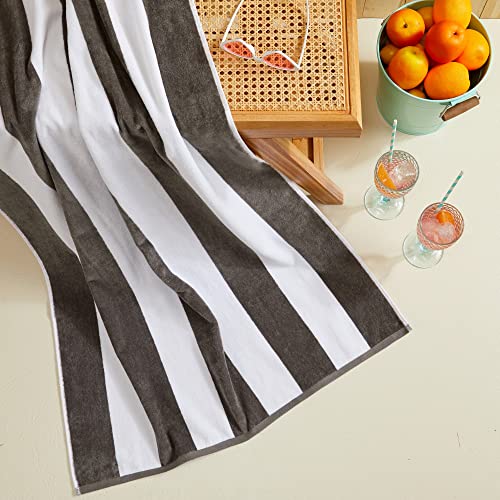 Market & Place 100% Cotton Velour Cabana Stripe Beach Towel Set 30" x 60" - Ultra Soft, Plush, & Highly Absorbent Towels for Pool, Beach, & Swimming. Marina Collection (4-Pack, Charcoal) - Image 3
