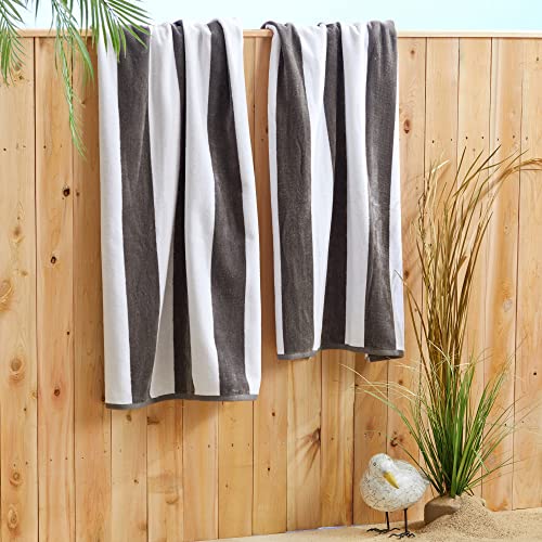 Market & Place 100% Cotton Velour Cabana Stripe Beach Towel Set 30" x 60" - Ultra Soft, Plush, & Highly Absorbent Towels for Pool, Beach, & Swimming. Marina Collection (4-Pack, Charcoal) - Image 5