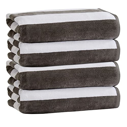 Market & Place 100% Cotton Velour Cabana Stripe Beach Towel Set 30" x 60" - Ultra Soft, Plush, & Highly Absorbent Towels for Pool, Beach, & Swimming. Marina Collection (4-Pack, Charcoal) - Image 1