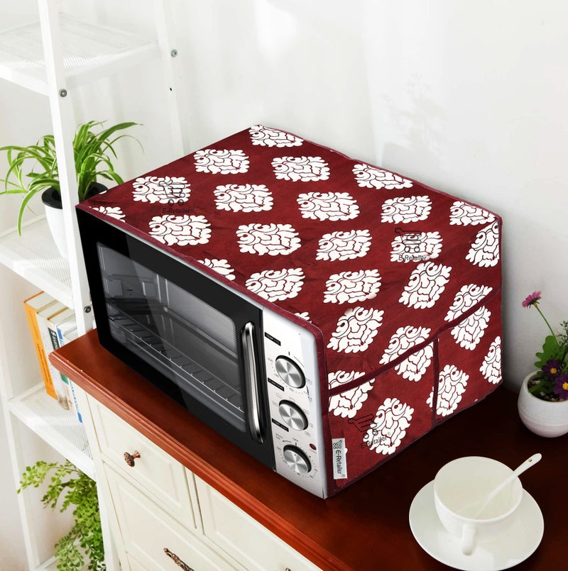 E-Retailer® Polyester 3-Layered Microwave Oven Top Cover With 4 Utility Pockets Suitable for Upto 30 Liter (Color- Maroon, Size-36x14 Inches) - Image 1