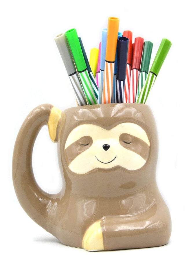 MONMOB 3.9 Inch Ceramic Sloth Shaped Cup Pen Holder Pencil Holder/Sloth Toothbrush Holder Cup Brush Holder Cute Desk Accessories Multipurpose Pot Sloth Gifts Ideal Gifts for Women, Mom or Birthdays - Image 1