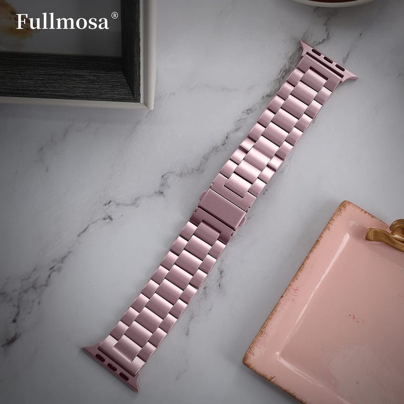 Fullmosa Metal Band Compatible with Apple Watch Bands 45mm 44mm 42mm, iWatch Band with Case for Apple Watch Series 9 8 7 6 5 4 3 2 1 SE3/2/1, Rose Pink - Image 2