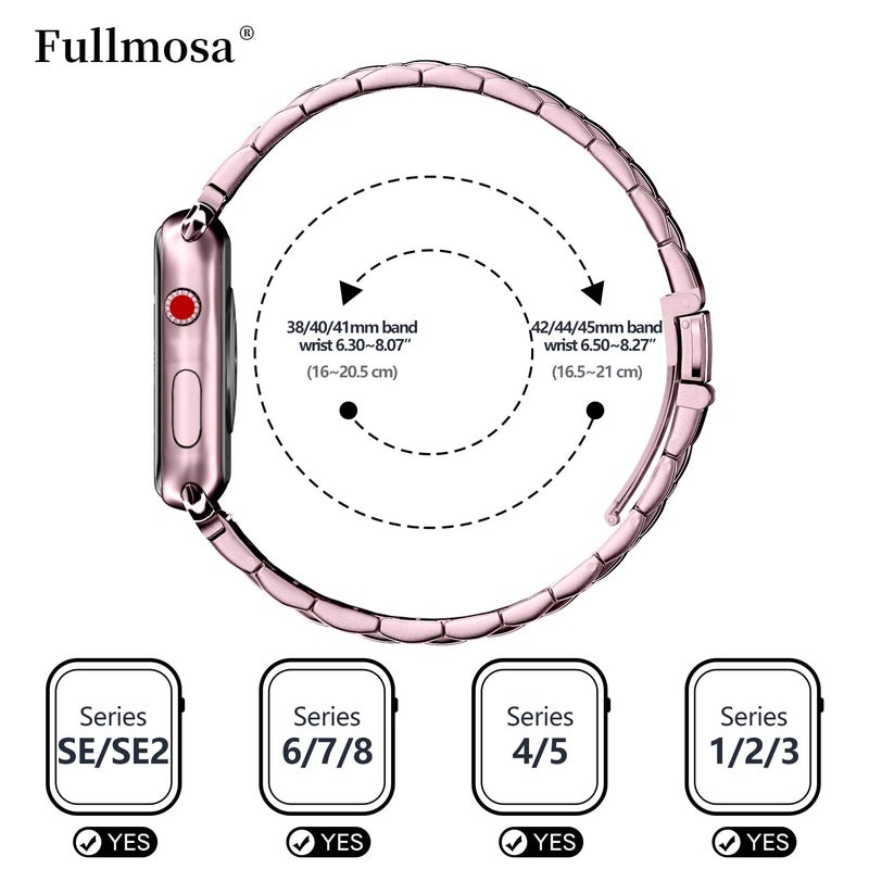 Fullmosa Metal Band Compatible with Apple Watch Bands 45mm 44mm 42mm, iWatch Band with Case for Apple Watch Series 9 8 7 6 5 4 3 2 1 SE3/2/1, Rose Pink - Image 5