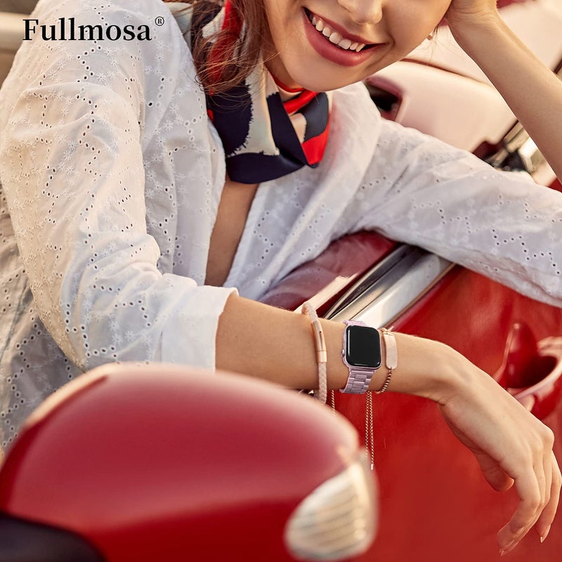 Fullmosa Metal Band Compatible with Apple Watch Bands 45mm 44mm 42mm, iWatch Band with Case for Apple Watch Series 9 8 7 6 5 4 3 2 1 SE3/2/1, Rose Pink - Image 3