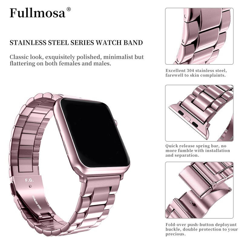 Fullmosa Metal Band Compatible with Apple Watch Bands 45mm 44mm 42mm, iWatch Band with Case for Apple Watch Series 9 8 7 6 5 4 3 2 1 SE3/2/1, Rose Pink - Image 4