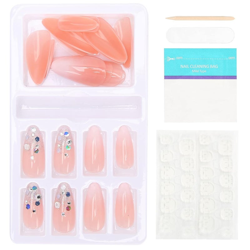 False Nails Tips Reusable Full Cover Fake Artificial Nails Manicure Accessory 24Pcs Kit with Jelly Glue Nail File for Wedding Prom Date Safe ABS Material (F745-9) - Image 1