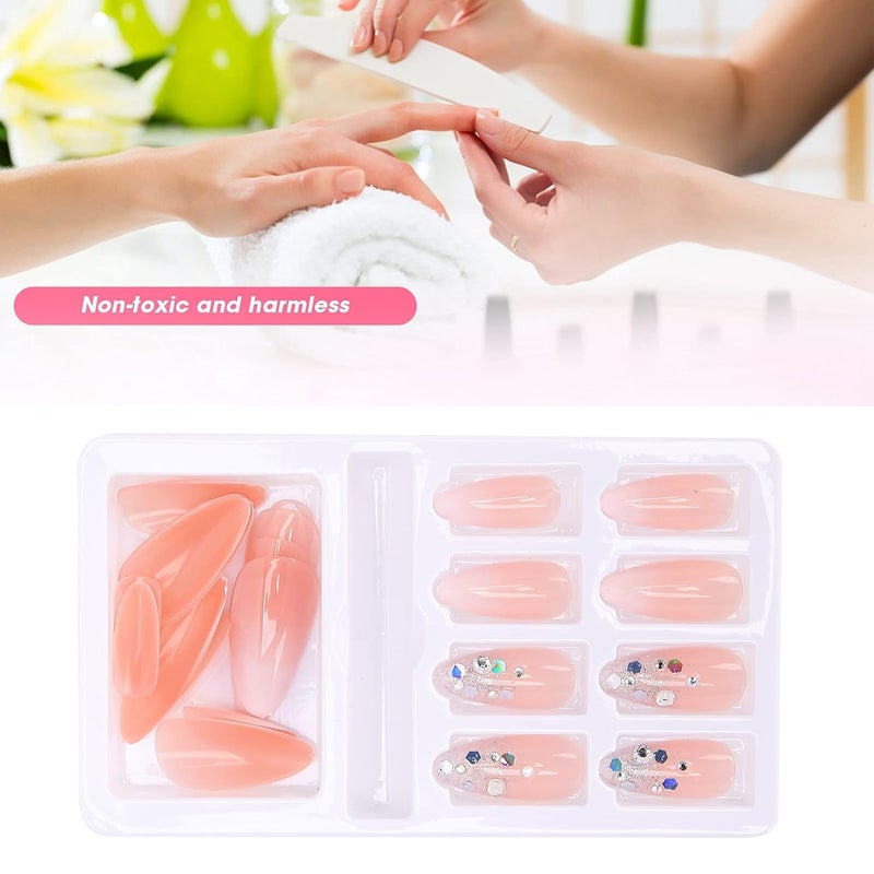 False Nails Tips Reusable Full Cover Fake Artificial Nails Manicure Accessory 24Pcs Kit with Jelly Glue Nail File for Wedding Prom Date Safe ABS Material (F745-9) - Image 5