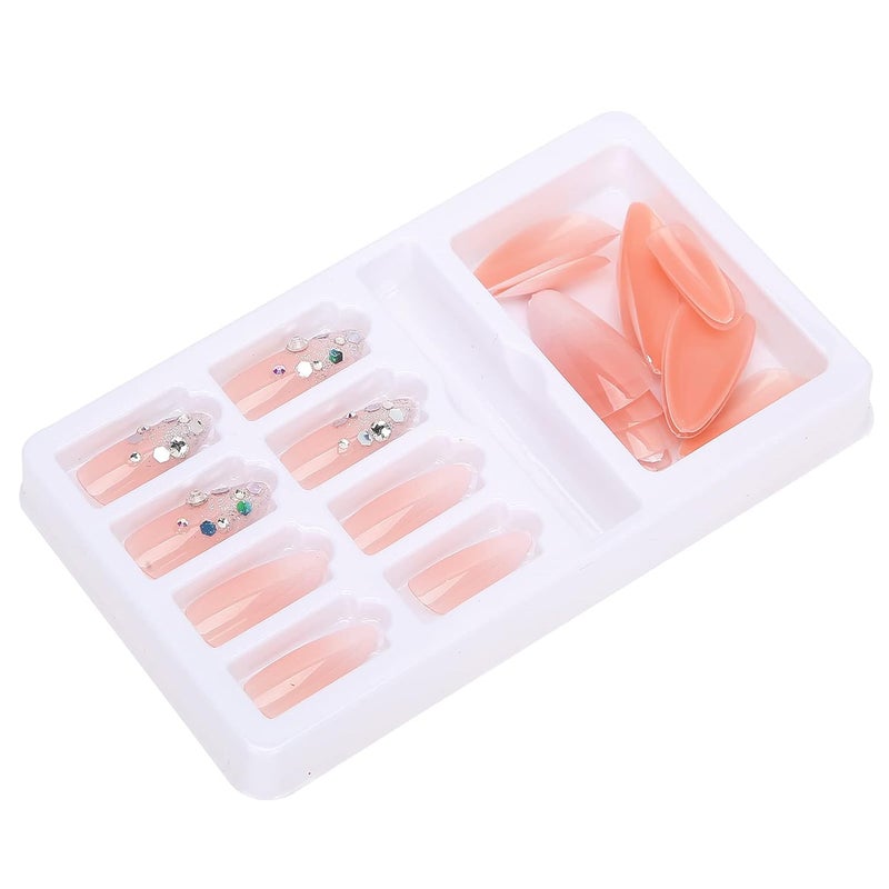 False Nails Tips Reusable Full Cover Fake Artificial Nails Manicure Accessory 24Pcs Kit with Jelly Glue Nail File for Wedding Prom Date Safe ABS Material (F745-9) - Image 2