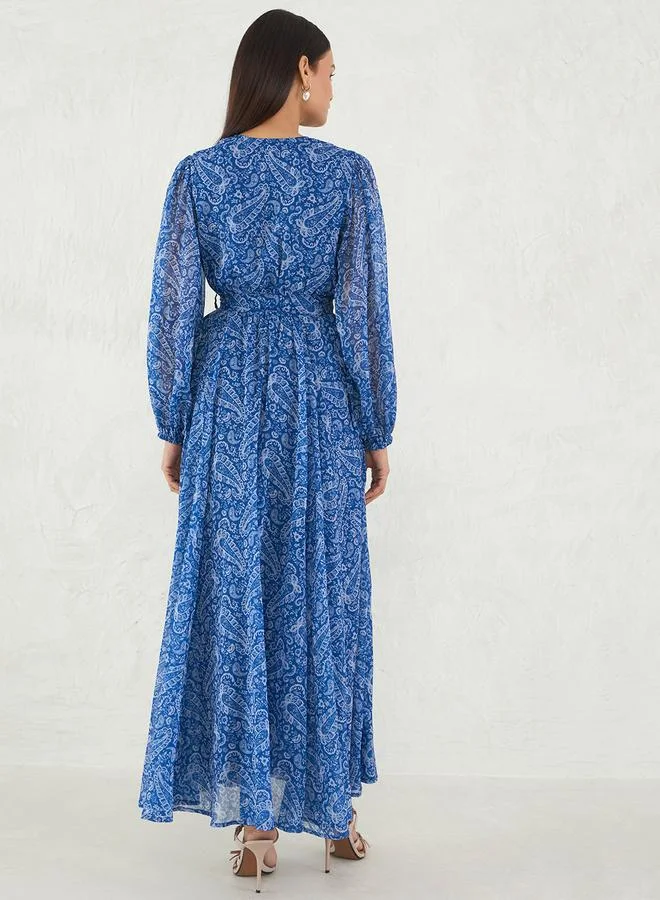 Femmella Blue Paisley Print Wrap Maxi Dress