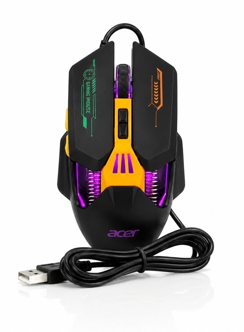 أيسر ماوس ألعاب سلكي OMW212، مزود بـ 7 أزرار قابلة للبرمجة، إضاءة RGB، دقة تصل إلى 7200 نقطة في البوصة (DPI)، منفذ USB، لون أسود. - Image 1