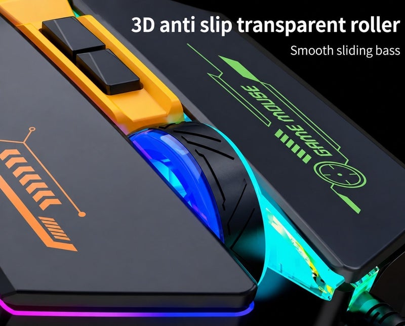 أيسر ماوس ألعاب سلكي OMW212، مزود بـ 7 أزرار قابلة للبرمجة، إضاءة RGB، دقة تصل إلى 7200 نقطة في البوصة (DPI)، منفذ USB، لون أسود. - Image 4