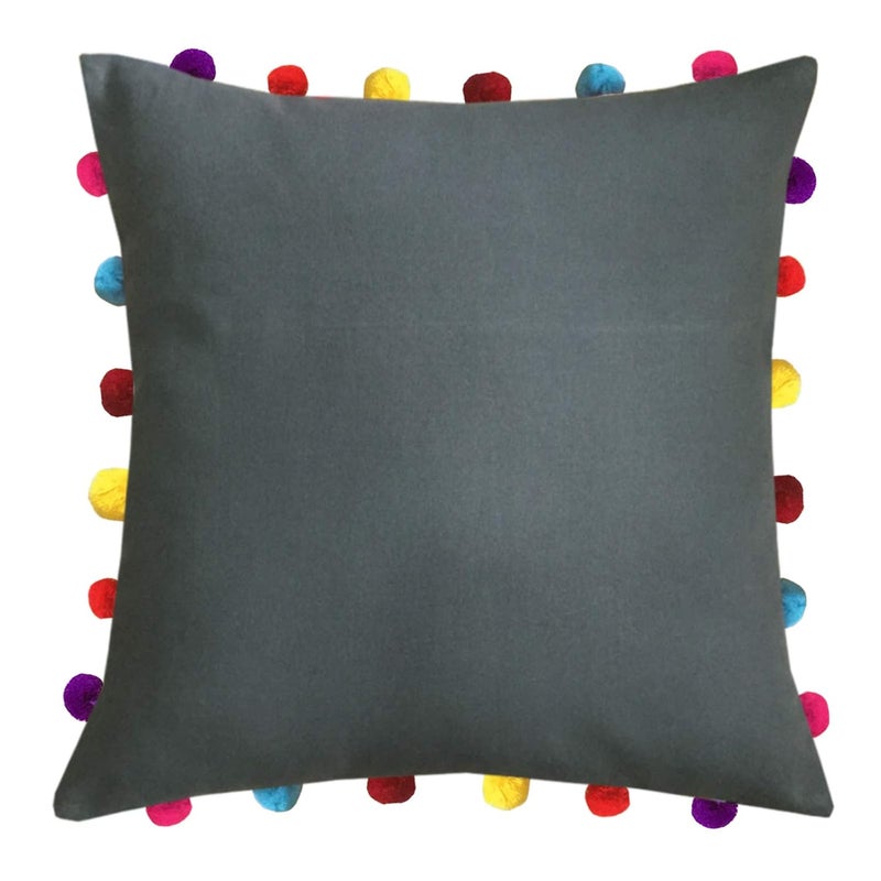 Lushomes Cushion Cover 18x18 Boho Cushion Covers Sofa Pillow Cover Cushion Covers with Tassels Cushion Cover with pom pom 18x18 Inches Set of 5 Grey - Image 2