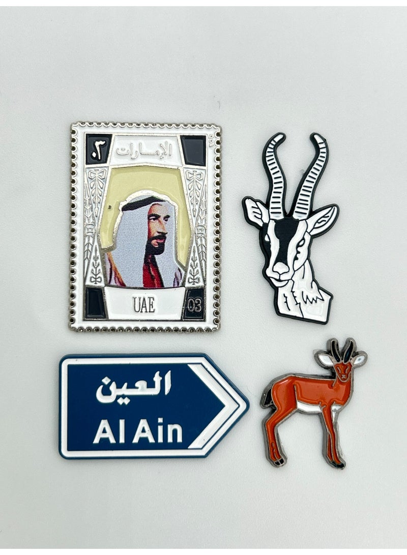 4 pieces of Metal stickers - Sheikh Zayed and Al Ain Street sign logo and Gazelle Stickers - Premium Quality Metal for Mobile, Laptop, Backpacks and more - Image 1