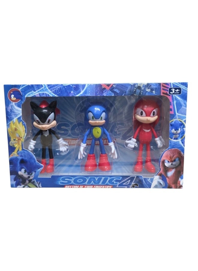 (Sonic) Action Figures, 3-Piece Movable Articulated Toy Set, Cute Top Toys, Decorations or Toys for Kids