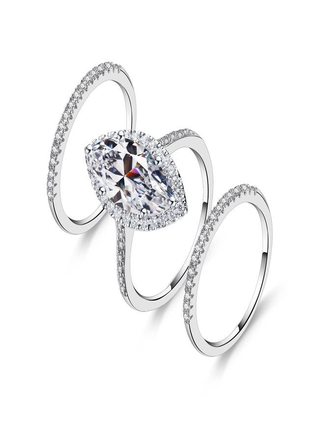 أطقم زفاف من الزركونيا المكعبة من بينغيونغ تشانغ للنساء، طقم خواتم زفاف بيضاوية هالة ثلاثية في واحد، خواتم خطوبة، خاتم زفاف مزيف للنساء، خاتم وعد أبدي، هدايا عيد ميلاد للنساء، مقاس 6 - Image 1