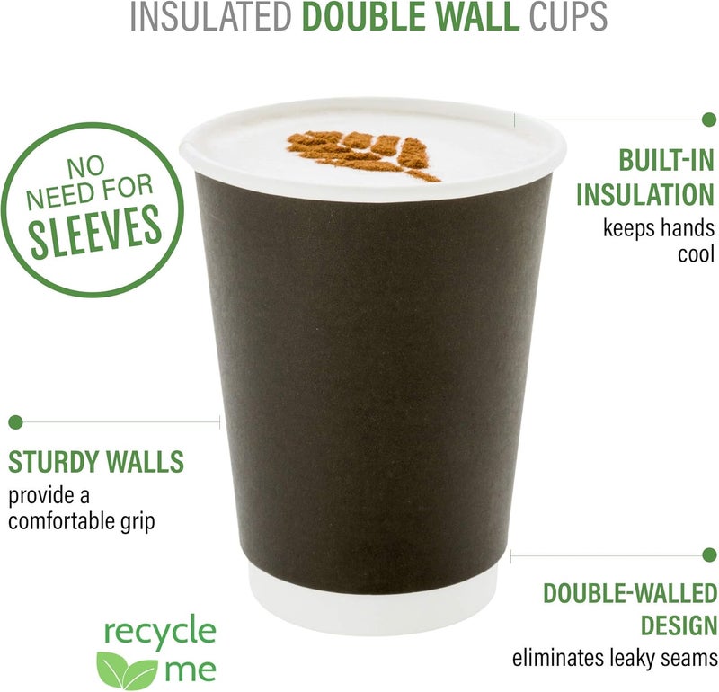 Restaurantware 500-CT Disposable Black 12-oz Hot Beverage Cups with Double Wall Design: No Need for Sleeves - Perfect for Cafes - Eco Friendly Recyclable Paper - Insulated - Wholesale Takeout Coffee Cup - Image 4
