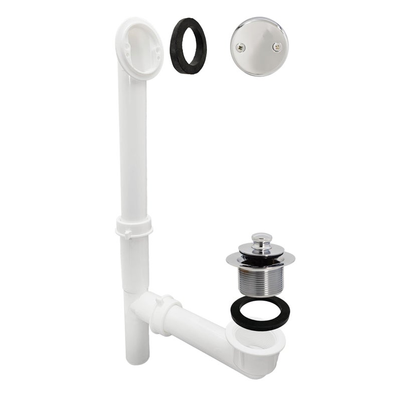 Westbrass 59724426 White 112 Tubular Pull Drain Bath Waste Drain Kit with 2Hole Overflow Faceplate Polished Chrome