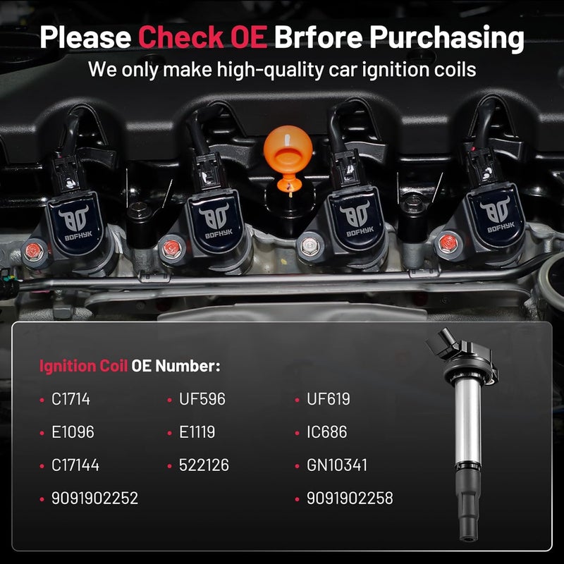 BDFHYK Ignition Coil Pack Set of 4 for Toyota Corolla, Matrix, Prius, Lexus CT200h, Pontiac Vibe, Scion iM xD 1.8L - Image 5