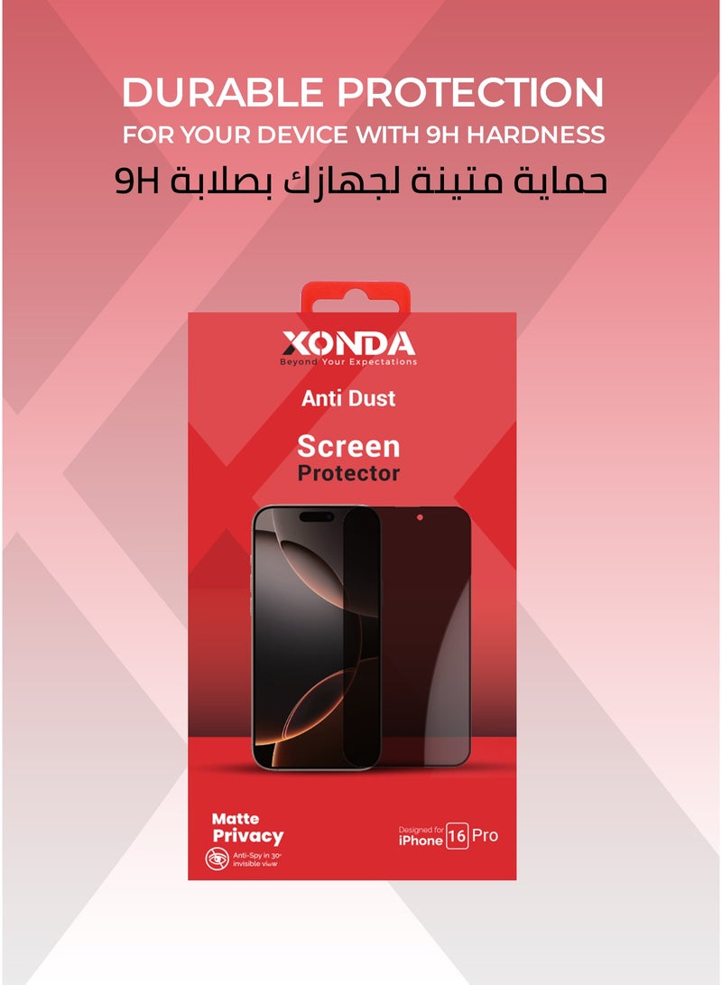Xonda iphone 16 Pro Matte Privacy Screen Protector - Scratch Resistant, Easy to Install, Military Grade Protection, Fingerprint Resistant, Dust Repellent Coating. - Image 5