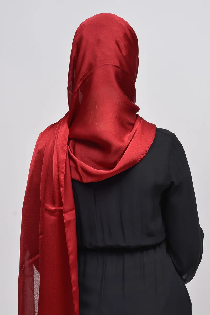 Altobeh Janjan Shiny Satin Textured Hijab Evening Dress Chiffon Shawl-Burgundy