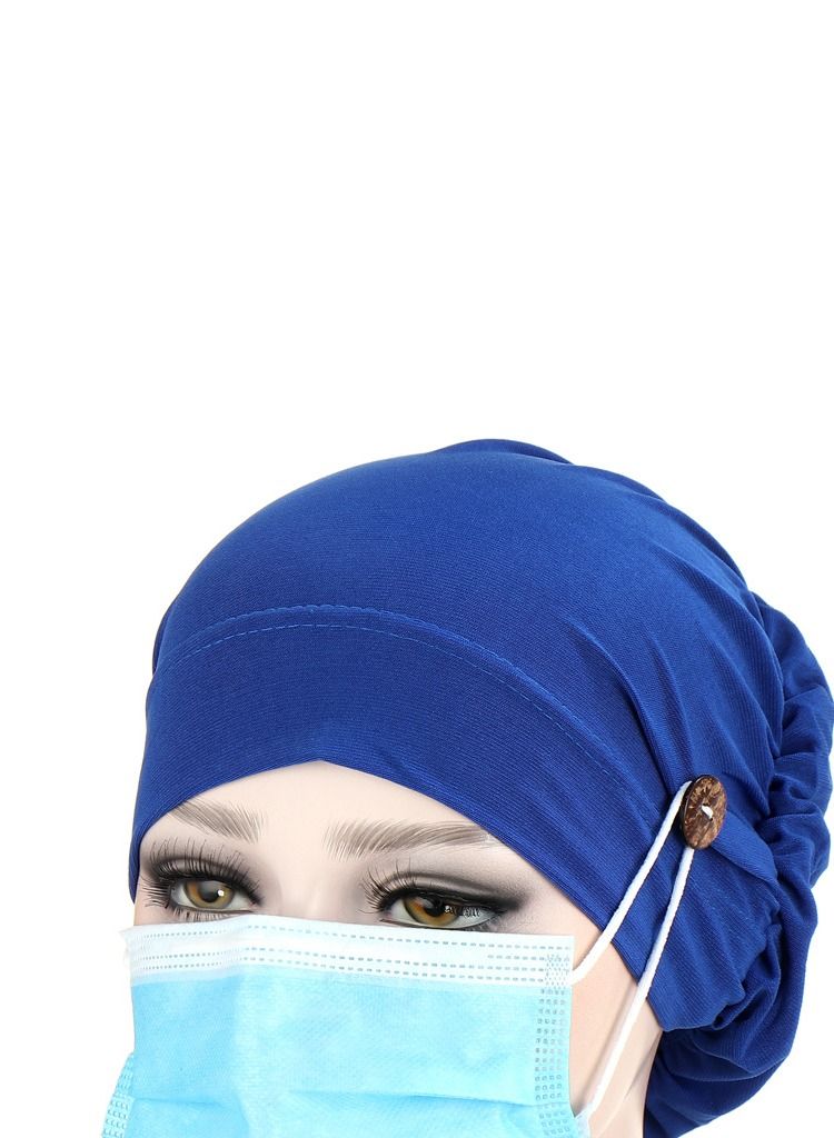 Loquat Solid Button Pullover Cap Royal Blue - Image 2