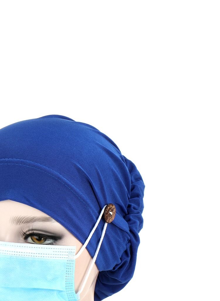 Loquat Solid Button Pullover Cap Royal Blue - Image 3