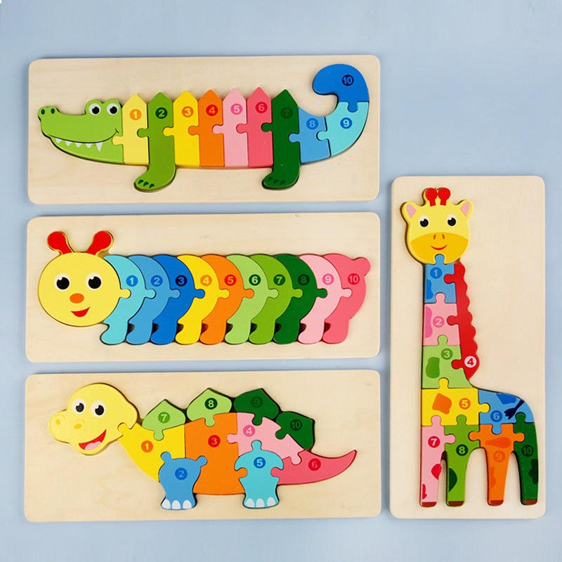 Large Cartoon Digital Animal Jigsaw Puzzle Snap-On Children'S Digital Cognitive Enlightenment Puzzle Wooden Toy - Image 2