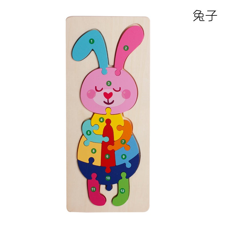 Large Cartoon Digital Animal Jigsaw Puzzle Snap-On Children'S Digital Cognitive Enlightenment Puzzle Wooden Toy - Image 1
