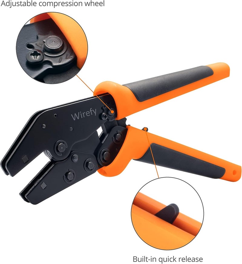 Wirefy Crimping Tool 9" for Quick Change Crimping Dies 26-4 AWG | High Leverage Wire Crimper | Crimping Pliers | Ratcheting Terminal Crimp Tool - Image 3