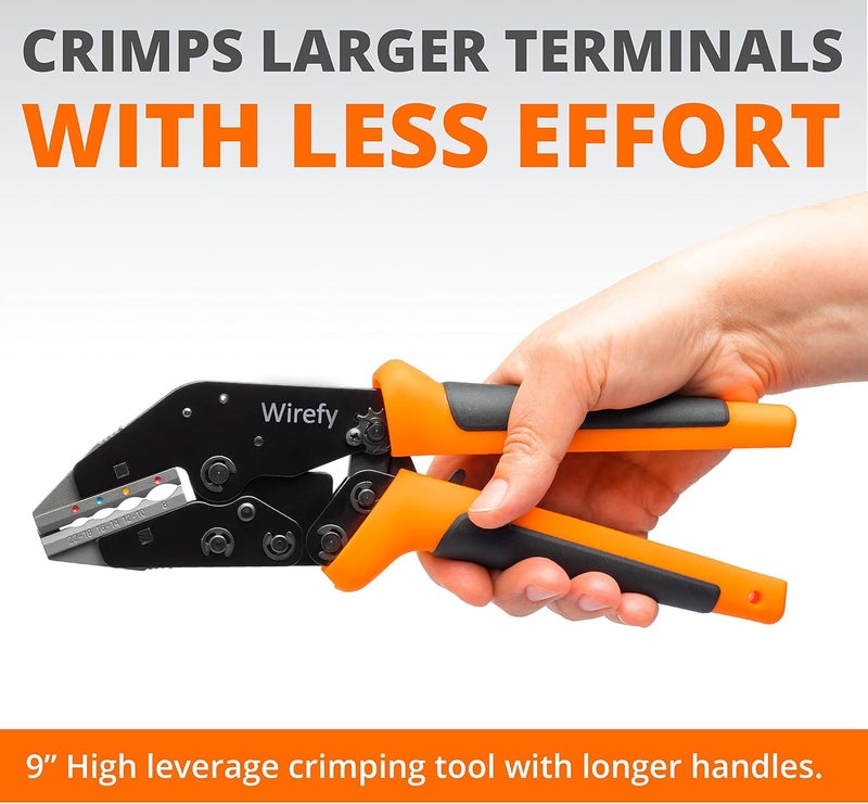Wirefy Crimping Tool 9" for Quick Change Crimping Dies 26-4 AWG | High Leverage Wire Crimper | Crimping Pliers | Ratcheting Terminal Crimp Tool - Image 5