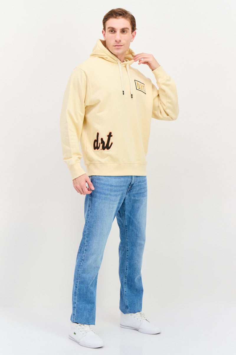 D RT Men Hood With Drawstring Long Sleeve Brand Logo Sweatshirts, Cream - Image 4