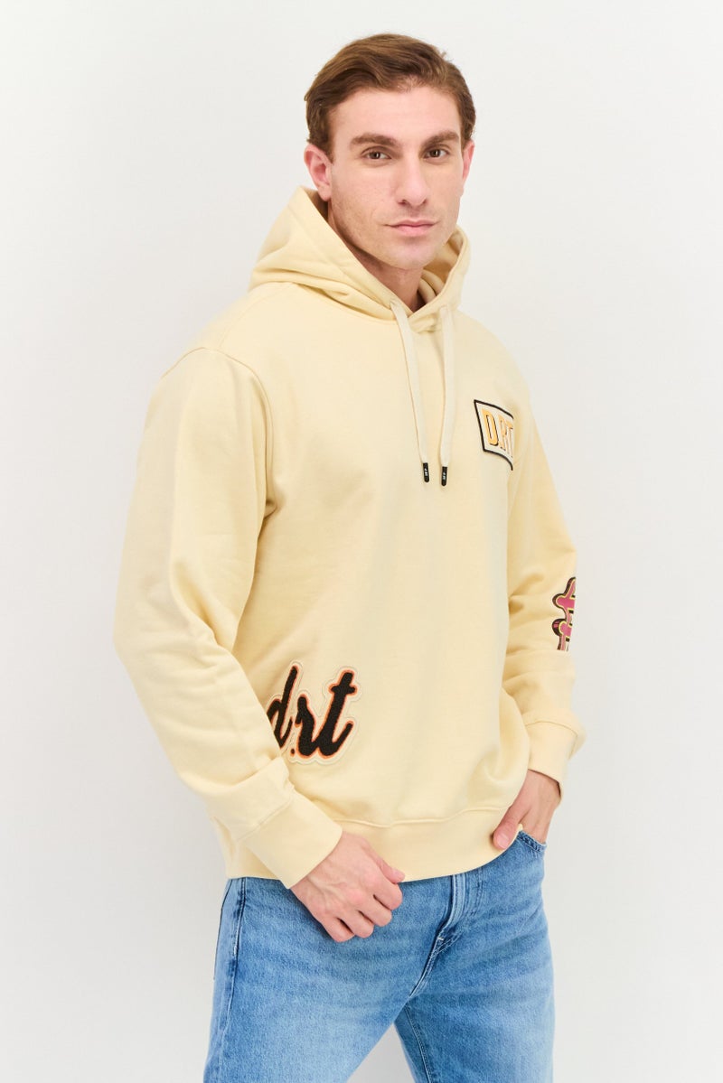 D RT Men Hood With Drawstring Long Sleeve Brand Logo Sweatshirts, Cream - Image 1