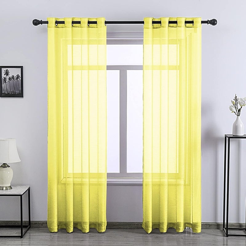 DONREN Bright Yellow Sheer Curtains 108 Inches Long for Living Room - Grommet Window Voile Drapes for Girls Bedroom Decor 52 x 108 Inch Length - Image 1