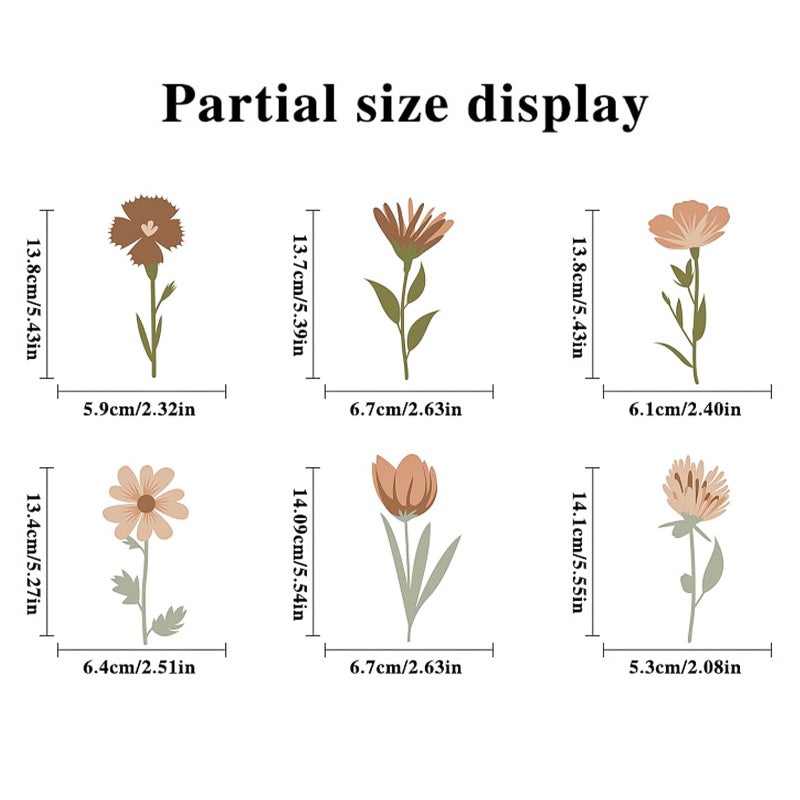 Arawat Flower Home Wall Decor غرفة المعيشة 12 ورقة / 72 جهاز كمبيوتر شخصي شحوم جدار قشر والعصا ملصقات الجدران الجمالية والجداريات ملصقات الجدار البرية ديكور لغرفة نوم بوهو فينيل المطبخ الجداريات الجداريات - Image 5