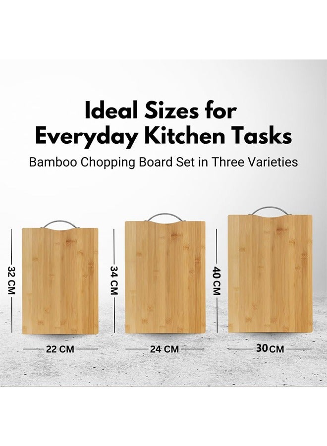 XiuWoo 3 Pcs Bamboo Cutting Board Set with  Easy Grip Handle and Juice Groove Large Handles, Hanging Hole,Chopping Board Extra Large Big Small  BPA Free, Dishwasher Safe Best Hardwood Kitchen Counter Organic Vegetable Meat BBQ Kit  - Image 2