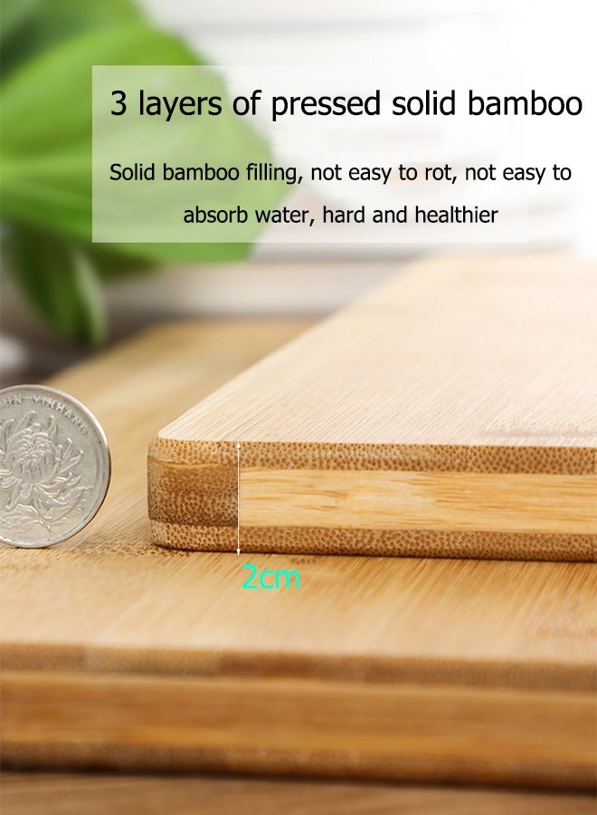 XiuWoo 3 Pcs Bamboo Cutting Board Set with  Easy Grip Handle and Juice Groove Large Handles, Hanging Hole,Chopping Board Extra Large Big Small  BPA Free, Dishwasher Safe Best Hardwood Kitchen Counter Organic Vegetable Meat BBQ Kit  - Image 3