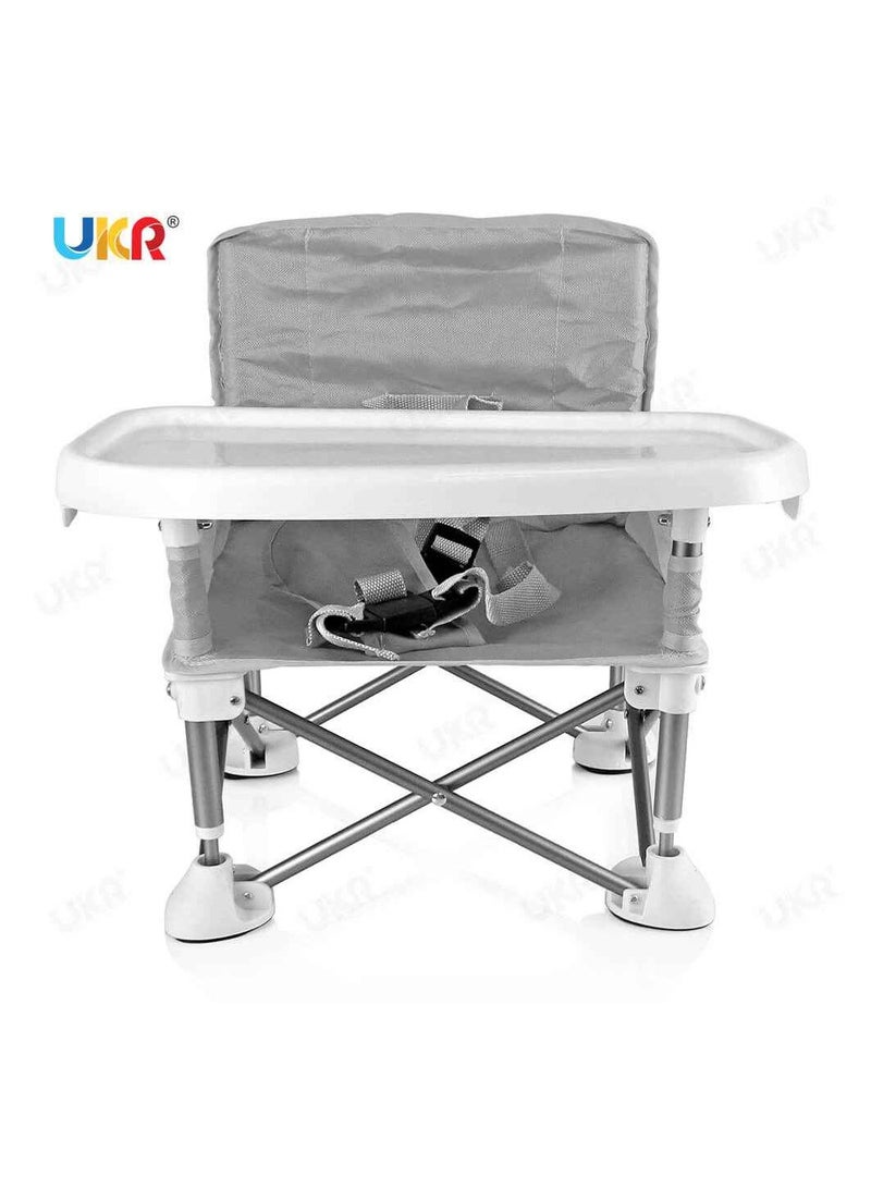 UKR Portable Baby Chair – Foldable Infant Seat with Removable Tray, Soft & Supportive Design, Adjustable Baby Lounger for Playtime & Relaxation, Compact & Lightweight for Indoor/Outdoor Use – Grey - Image 2