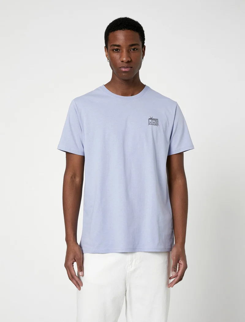 KOTON Slogan Embroidered T-Shirt Crew Neck Cotton Slim Fit