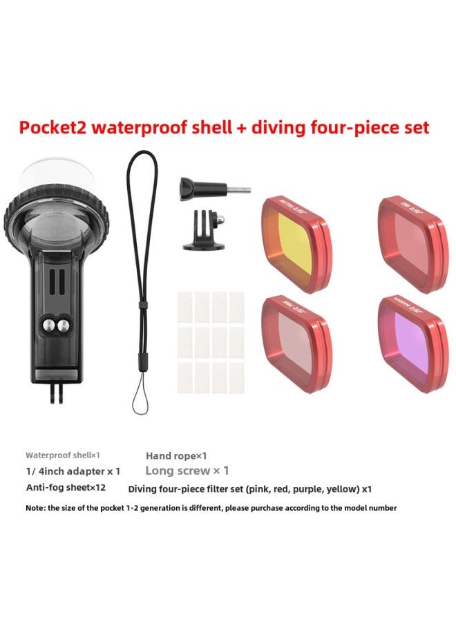 Applicable To Dajiang Pocket3 Waterproof Shell Filter Multifunctional Accessories Handheld Stabilizer Glass Protective Shell-Color:DJI Pocket 2 Waterproof Diving Four-piece Filter  - Image 1