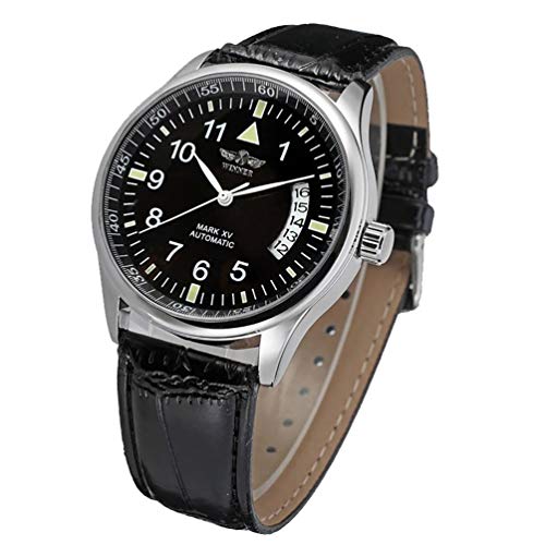 VIGOROSO Men's Sport Day Date Black Leather Automatic Self Winding Watch - Image 1