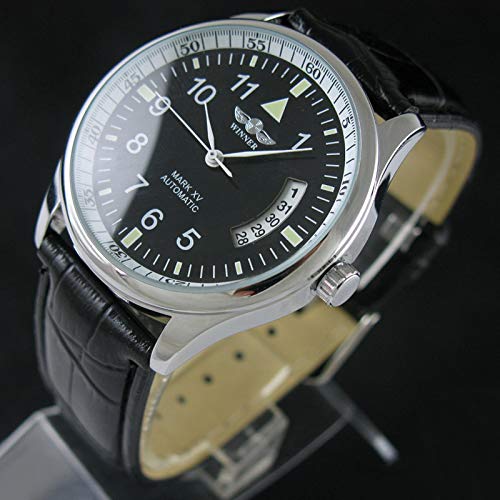 VIGOROSO Men's Sport Day Date Black Leather Automatic Self Winding Watch - Image 4