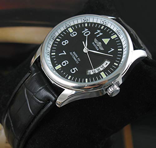 VIGOROSO Men's Sport Day Date Black Leather Automatic Self Winding Watch - Image 2