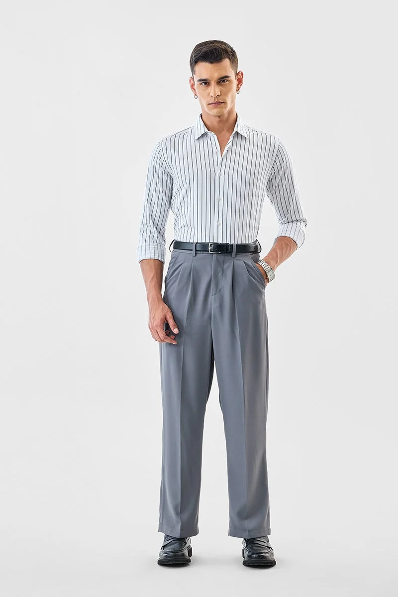 سنيتش White Striped Long Sleeve Slim Fit Formal Luxe Shirt