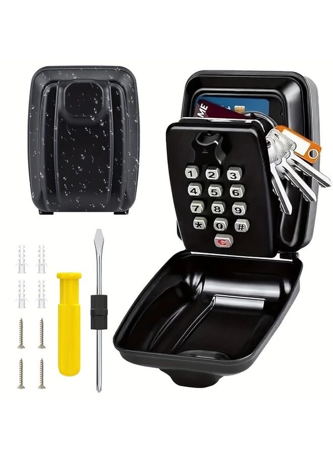 Wall Mounted Password Key Box Black Aluminum Alloy Waterproof Dustproof Combination Lock - Image 2