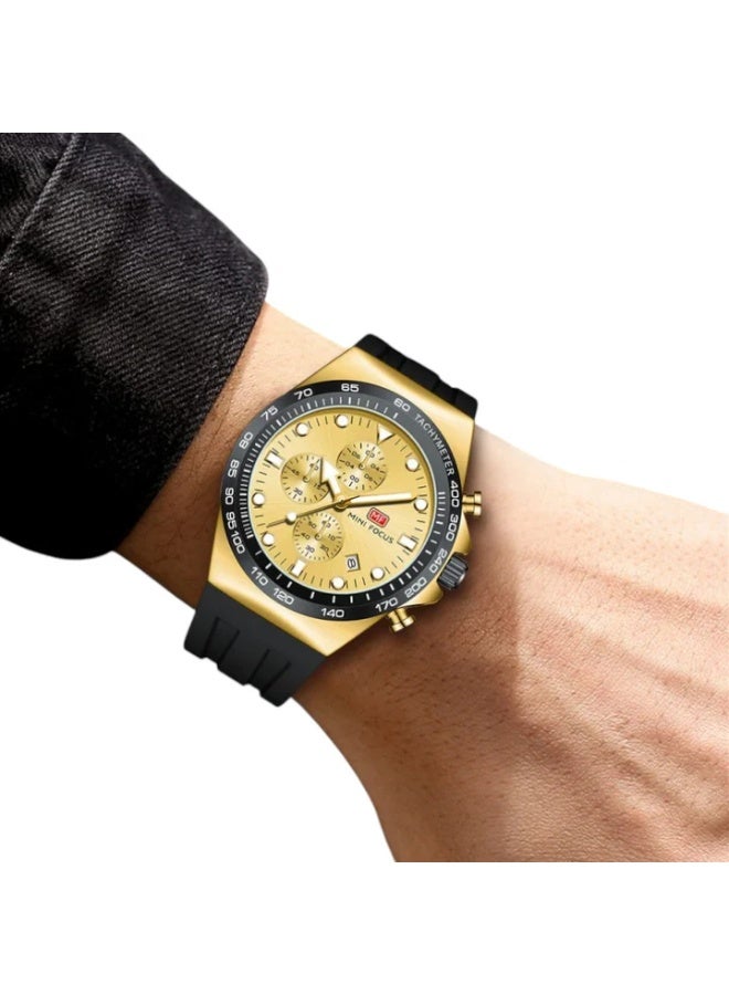 ميني فوكاس ساعة رياضية رجالية بمينا ذهبي وسوار أسود MF0488G - Image 2