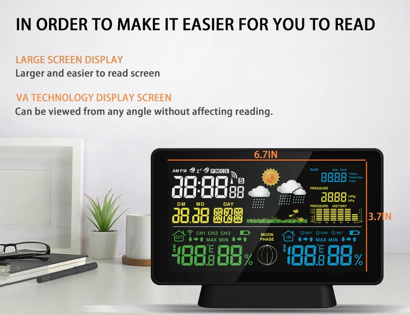 BIUWING Wireless Rain Gauge and Weather Station, Digital Rain Gauge Outdoor Home Weather Stations with Thermometer, Hygrometer, Atomic Clock, Forecast and Barometer, Weather Station with Rain Gauges - Image 4
