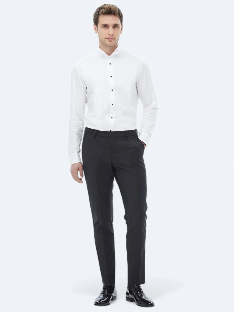 Kip White Plain Slim Fit Double Cuff Tuxedo Shirts