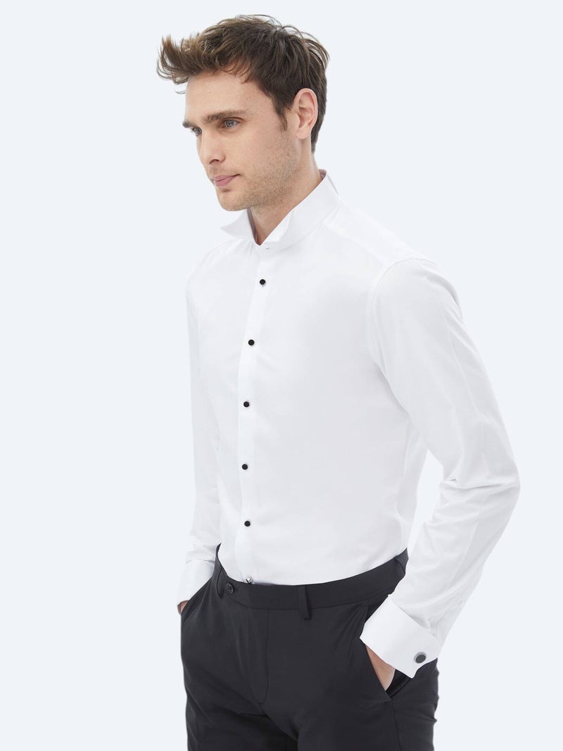 Kip White Plain Slim Fit Double Cuff Tuxedo Shirts - Image 3